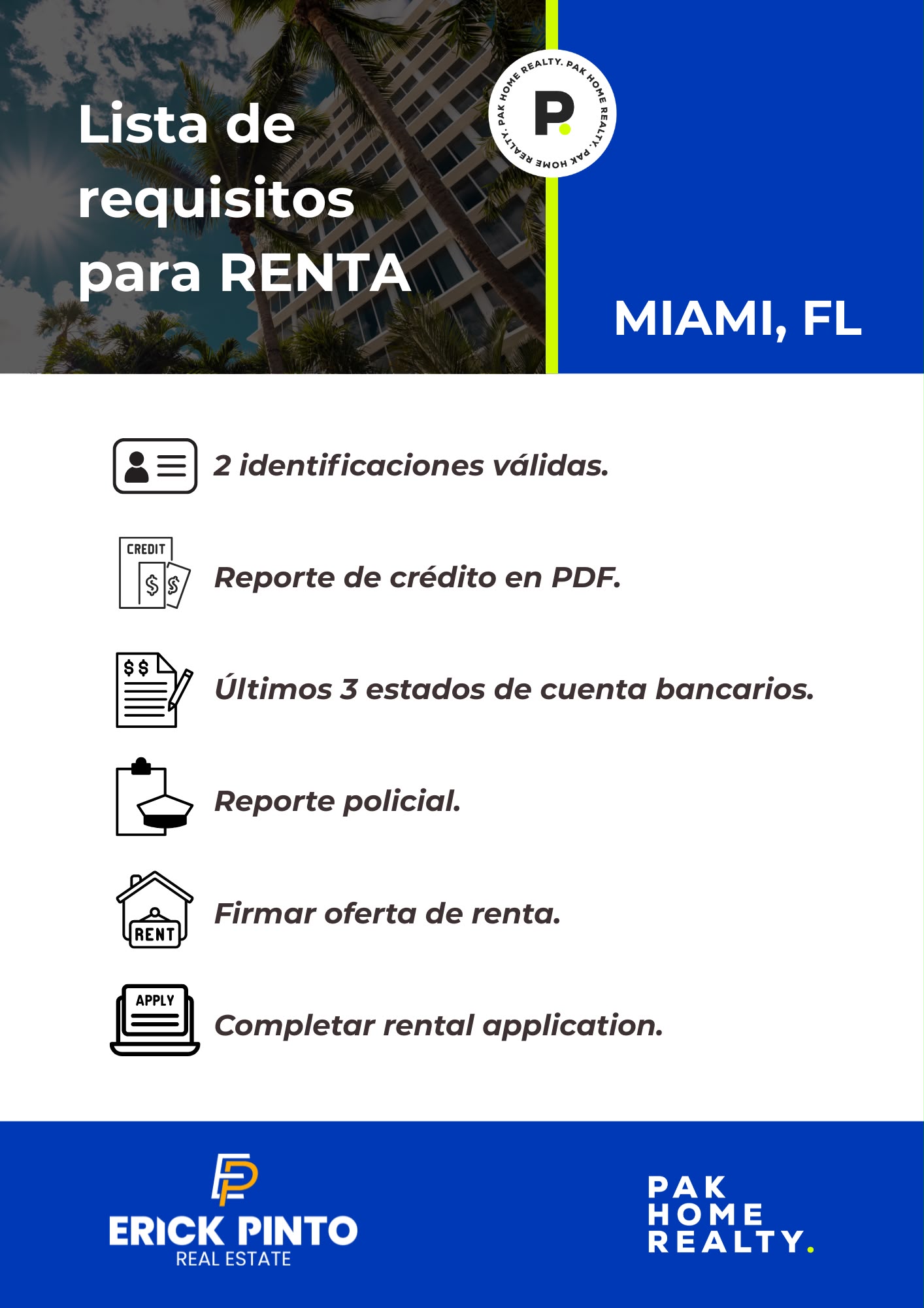Lista de requisitos para renta en Miami